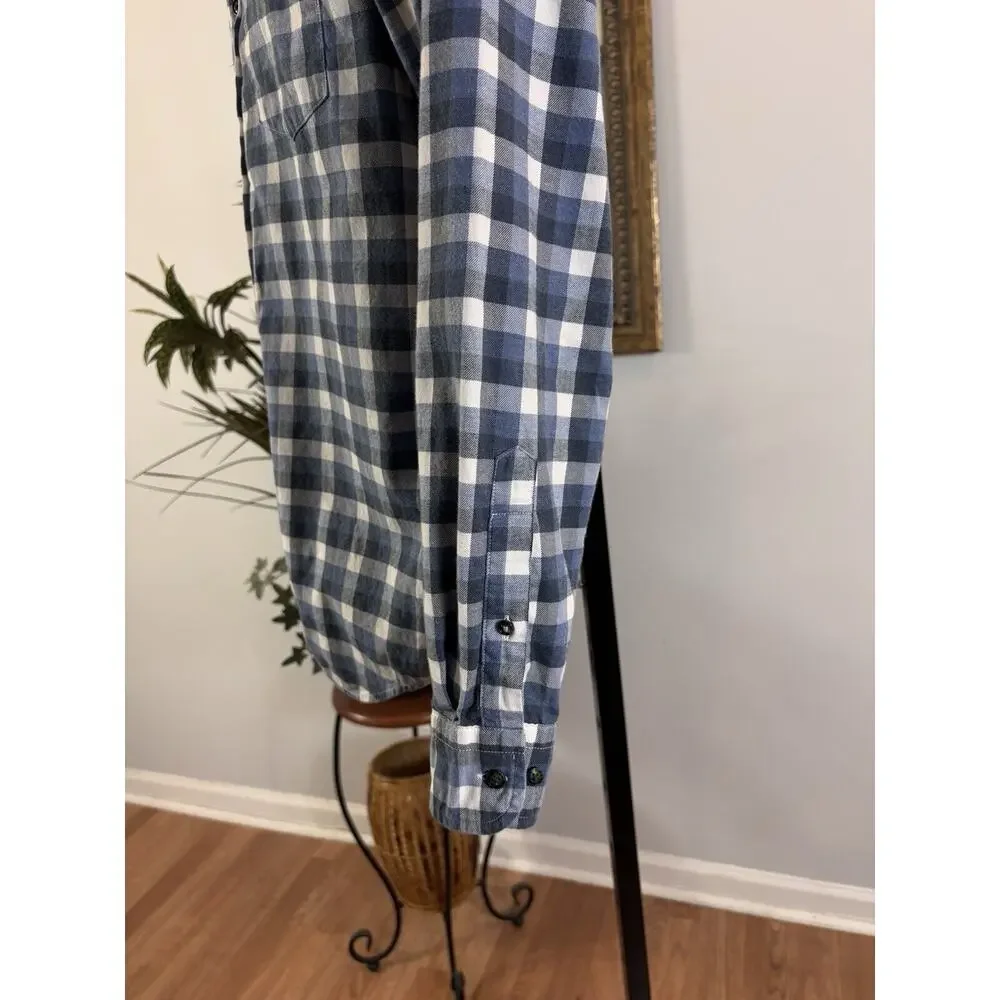 Banana Republic Slim Fit Men's Blue White Plaid Button Down Medium Long Sleeve